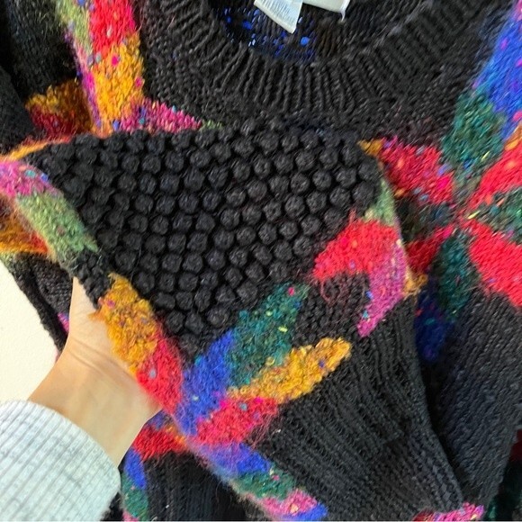 Knitting Needles Knitted By Hand Wool and Cotton Blend Crewneck Vintage Sweater - Picture 9 of 11